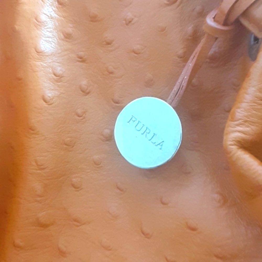 Furla genuine leather beautiful classic handbag embossed crocodile  in orange co - Picture 3 of 7